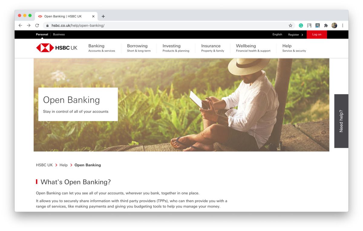HSBC provides open banking services (*shot from [HSBC](https://www.hsbc.co.uk/help/open-banking/){ rel="nofollow" target="_blank" .default-md}*)
