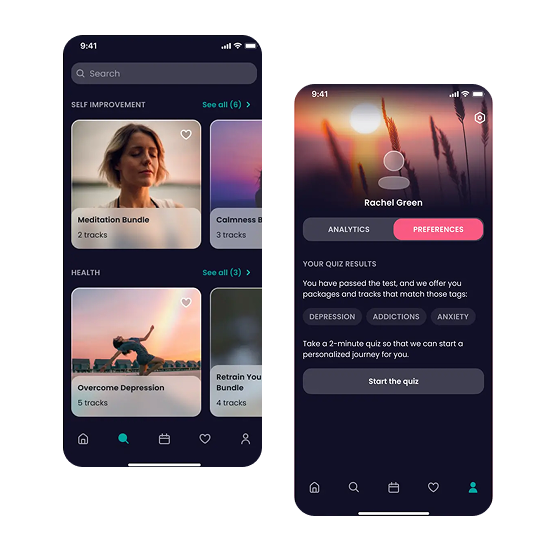 Example of the meditation app