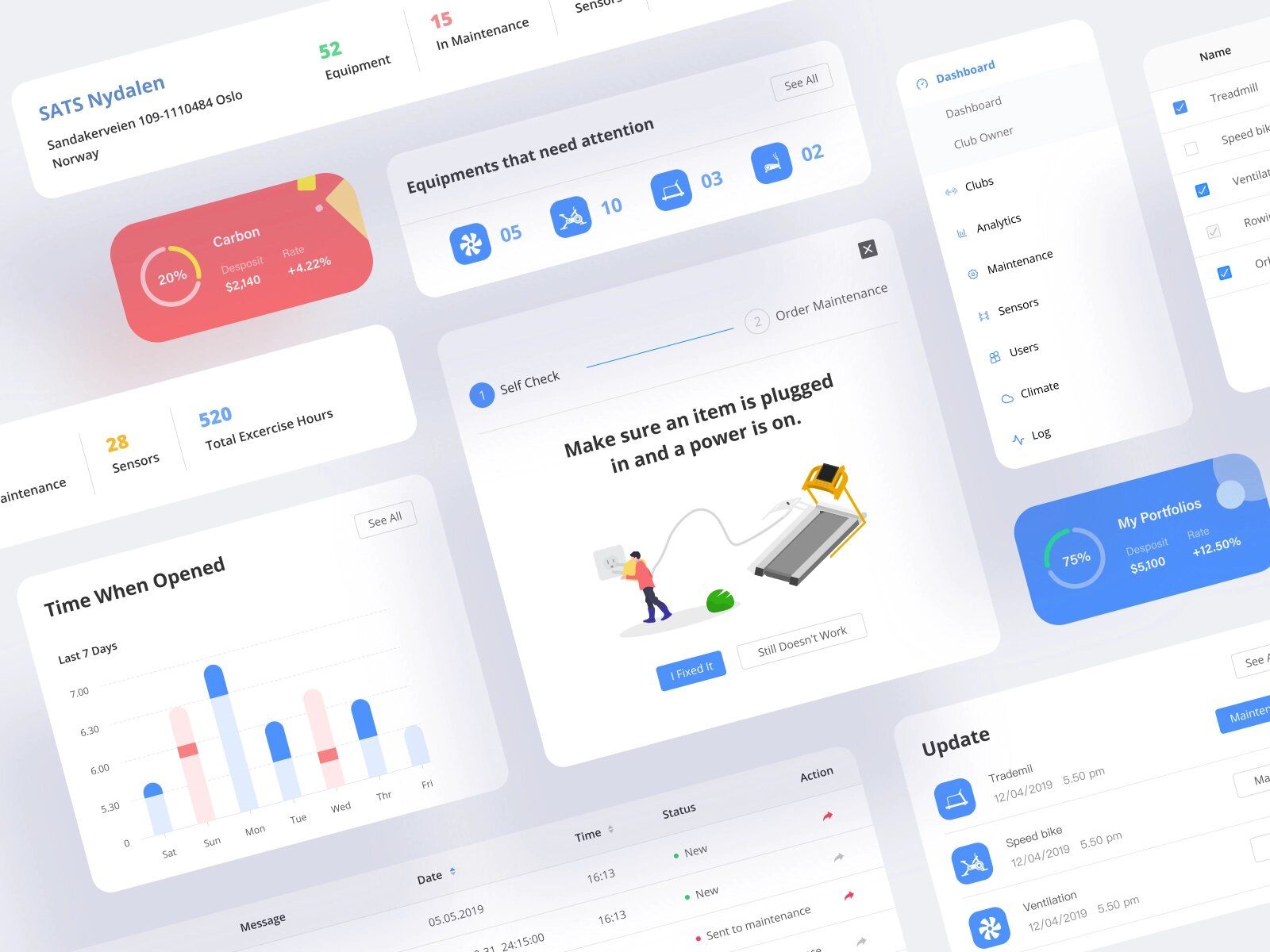 To reduce the strain that gym equipment gets, especially from group fitness, you can track its usage with help of IoT technology and take appropriate measures to prolong its usability (*image by [Syed Raju](https://dribbble.com/syedraju){ rel="nofollow" target="_blank" .default-md}*)
