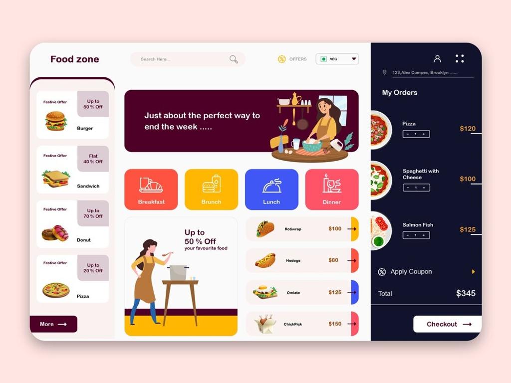 Popular food restaurant menu (*image by [CMARIX Technolabs](https://dribbble.com/CMARIXTechnoLabs){ rel="nofollow" target="_blank" .default-md}*)
