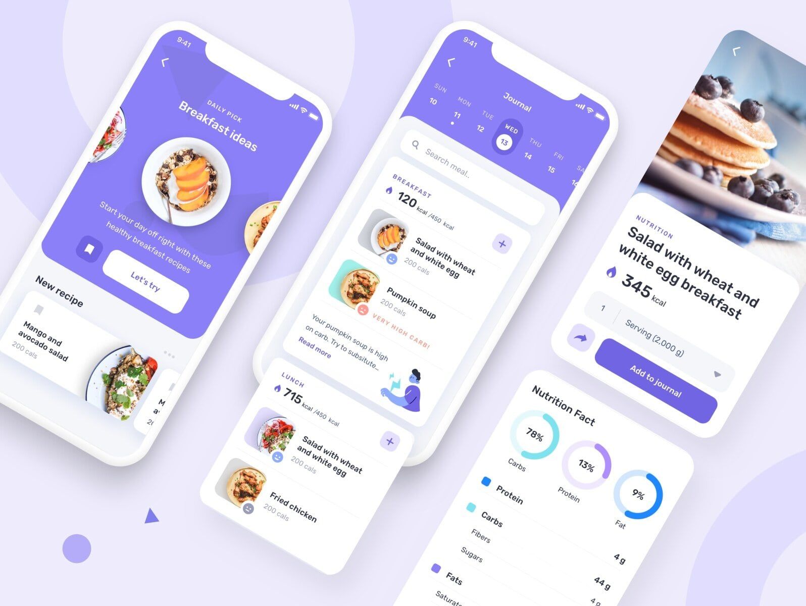 You can make a standalone nutrition app or add such features to your fitness application (*image by [Grace Saraswati](https://dribbble.com/gracesaraswati){ rel="nofollow" target="_blank" .default-md}*)