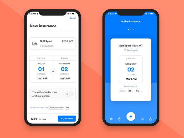 Example of the car insurance mobile app