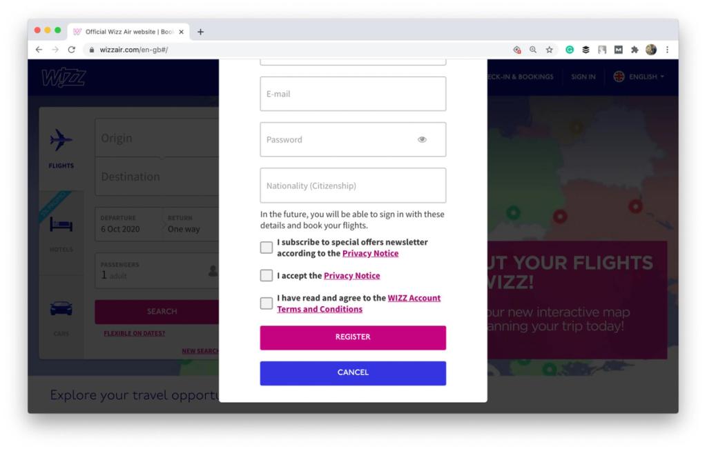Shot from the Wizz Air website