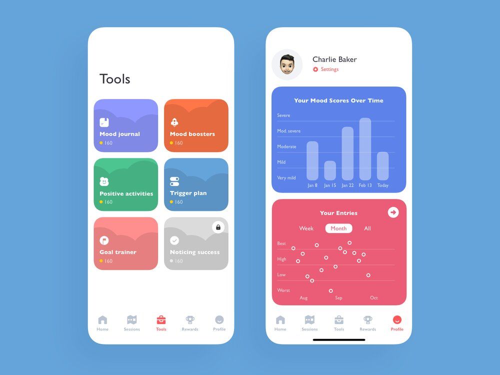 Healthcare app development in the field of mental care is important to maintain a general well-being of people (*image by [Igor Savelev](https://dribbble.com/igorsavelev){ rel="nofollow" target="_blank" .default-md}*)