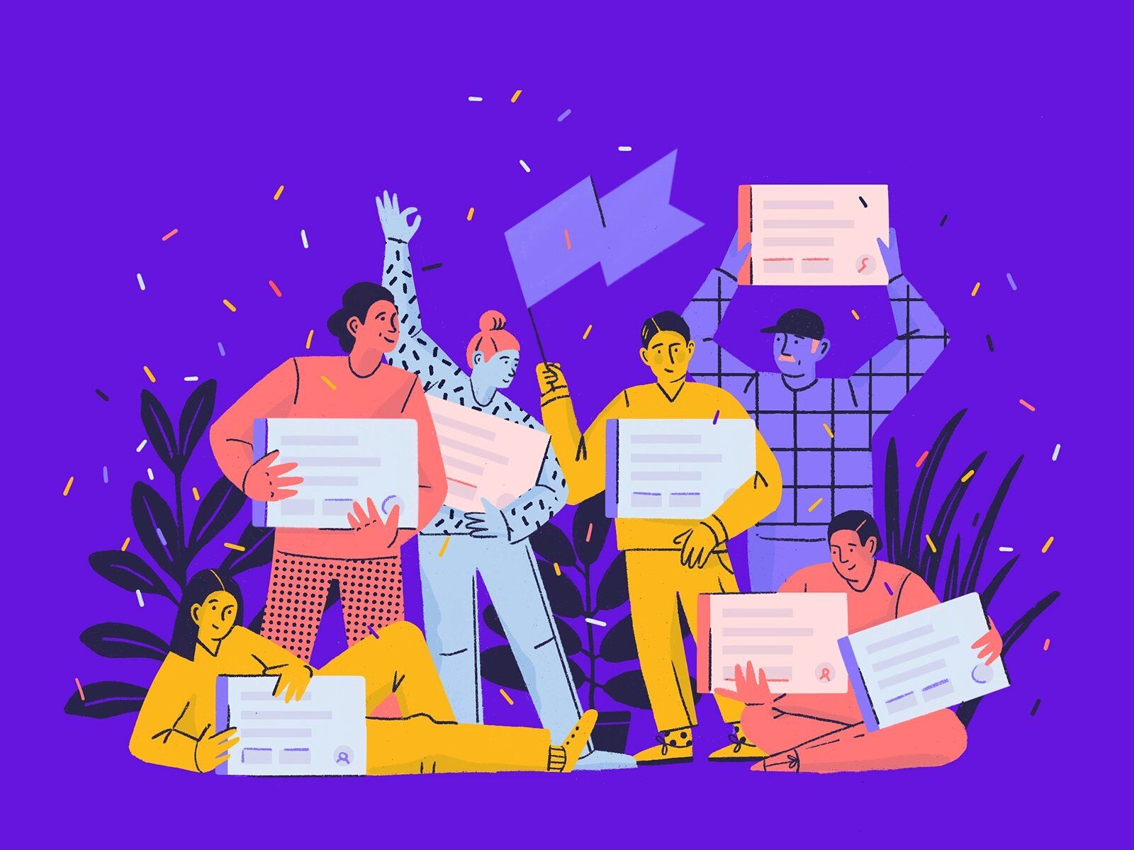 Agile methodology in software development includes structuring a team in way that it’s not too big (an agile team normally includes up to 10 members) (*image by [Kasia Bojanowska](https://dribbble.com/kabojanowska){ rel="nofollow" target="_blank" .default-md}*)