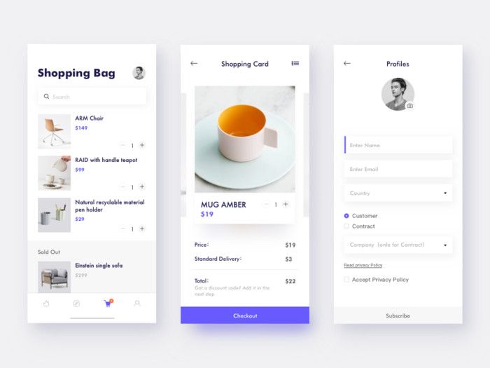 Goods marketplaces are used to sell/lend different items — from furniture and clothes to electronic devices and cars (*image by [Amiko](https://dribbble.com/Amiko){ rel="nofollow" .default-md}*)