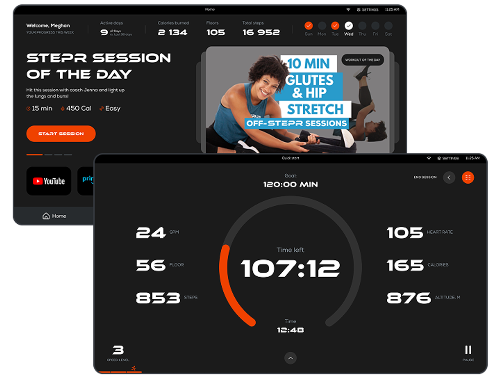 Screenshots of the STEPR app designed by Stormotion