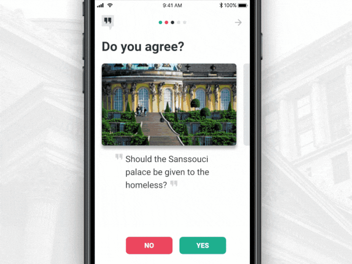Action screens in the Civocracy app by Stormotion