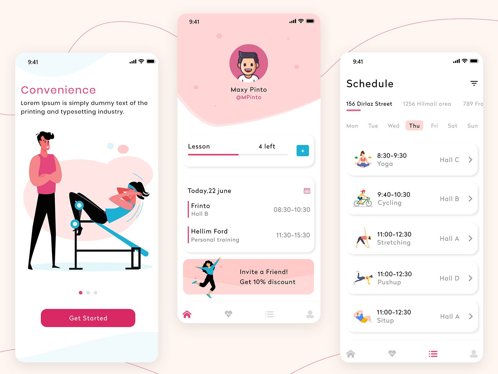 An example of how you can design a schedule in an app for fitness classes