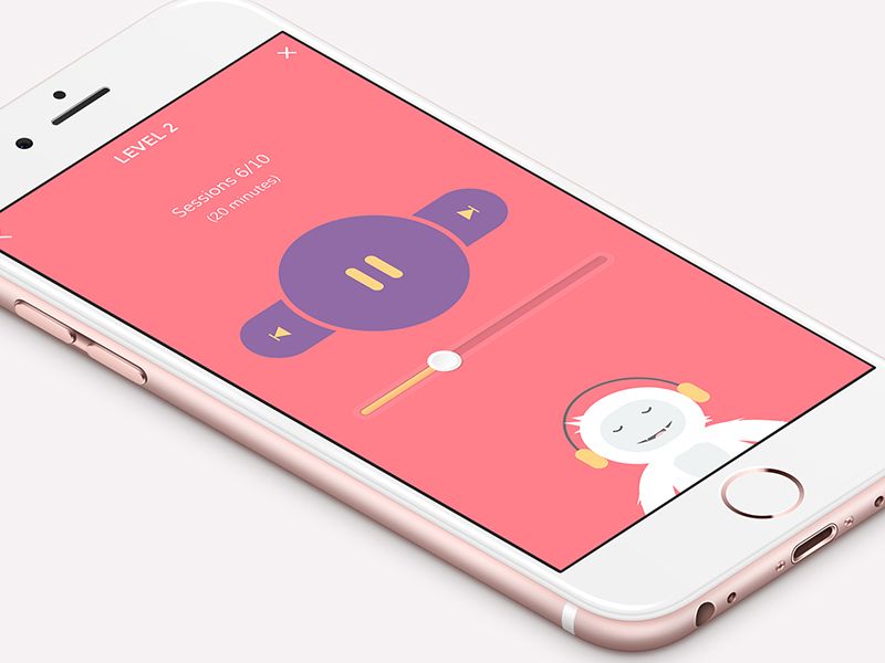 This meditation app uses a nice combination of colors in its design: pink and purple (*image by [Abhishek Bandhu](https://dribbble.com/abhishekbandhu){ rel="nofollow" .default-md}*)