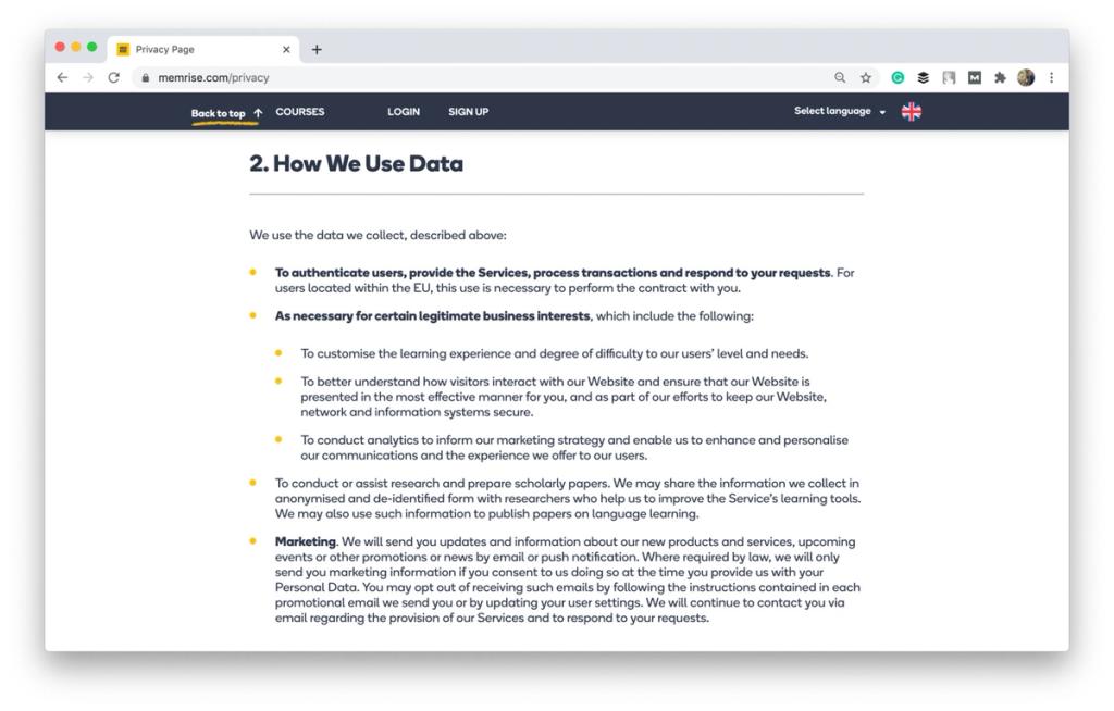 Shot from the Memrise website