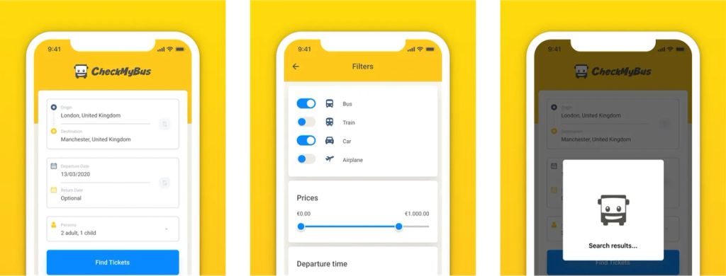 The car rental mobile app development process is similar to the bus ticket booking app
