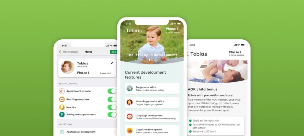 Screenshots of the child development tracking app