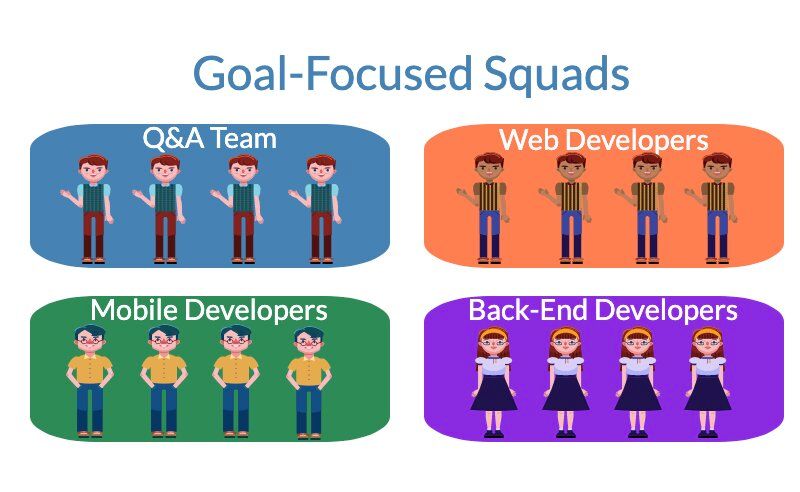 A specialist software development team normally limits members’ responsibilities to their team roles, and they do one task throughout the whole cycle (e. g., animations)