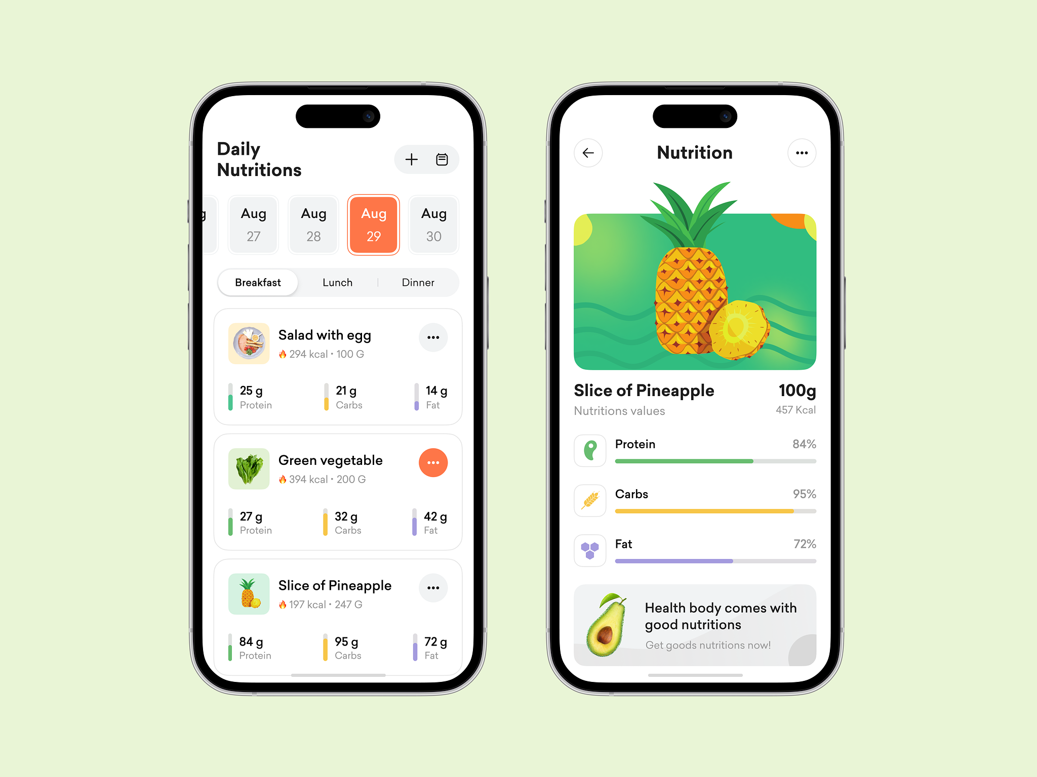 Nutrition and meal planning features in an app for health club.