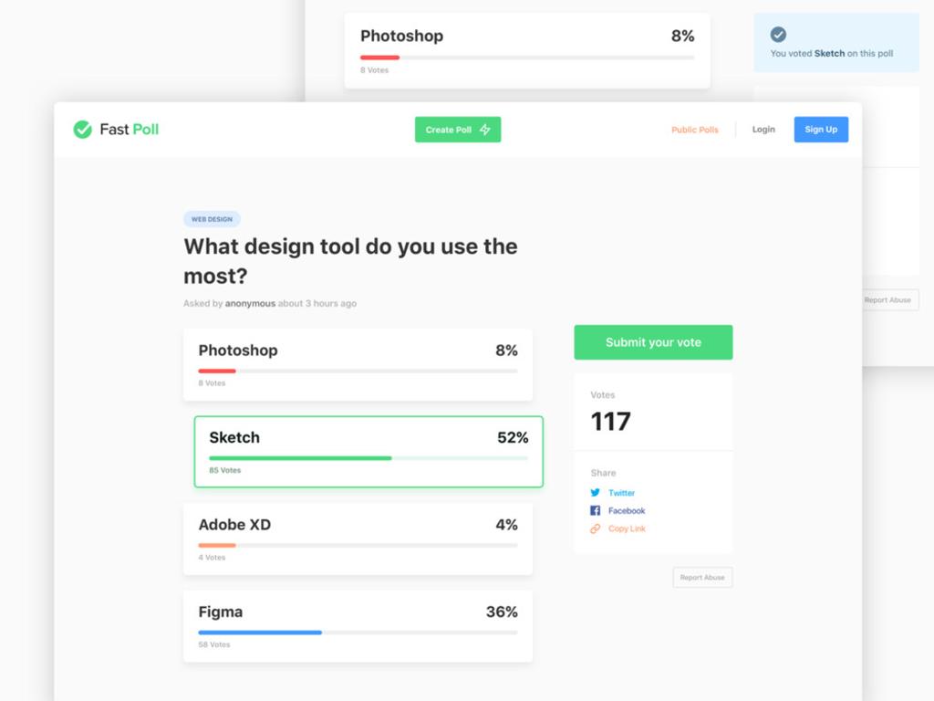 With polls, you can quickly find out the opinion of your empolyees on different topics (*image by [Jamie Peak](https://dribbble.com/JamiePeak){ rel="nofollow" .default-md}*)
