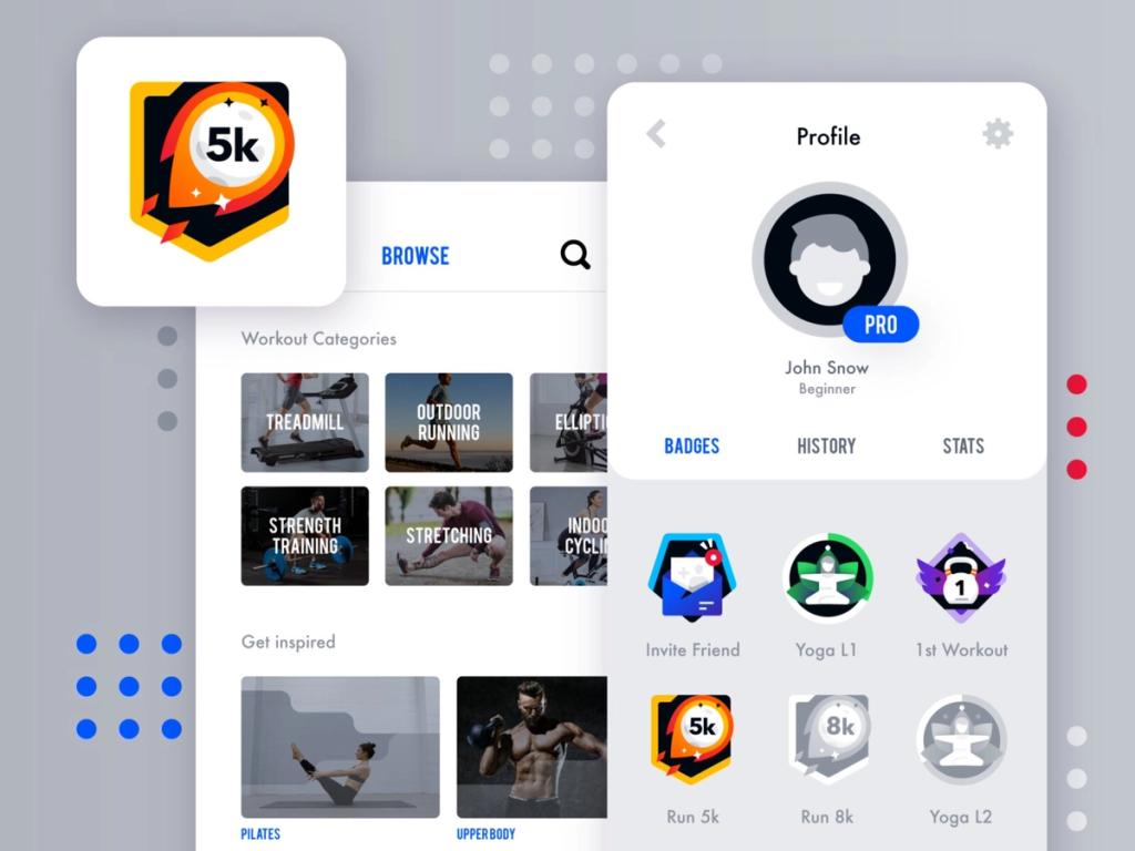 Fitness app achievements (*image by [Laura Reen](https://dribbble.com/laurareen){ rel="nofollow" .default-md}*)