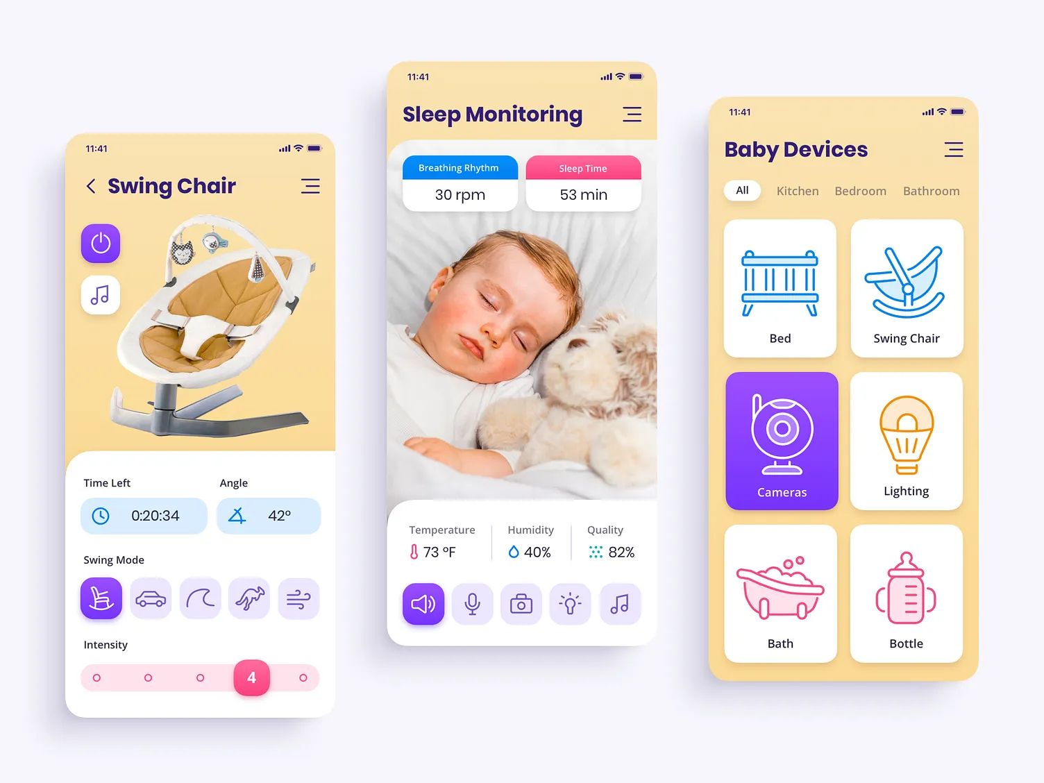 An example of a real-time baby monitoring app with smart baby device integration