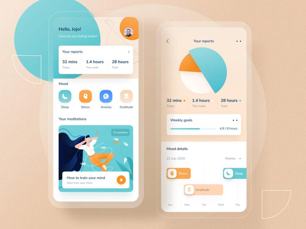 This meditation app uses a nice combination of colors in its design: pink and purple