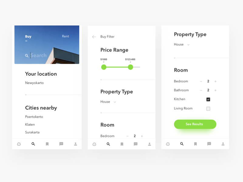 The search feature allows users quickly find needed property offers (*image by [adiatma bani](https://dribbble.com/adiatmabani){ rel="nofollow" .default-md}*)