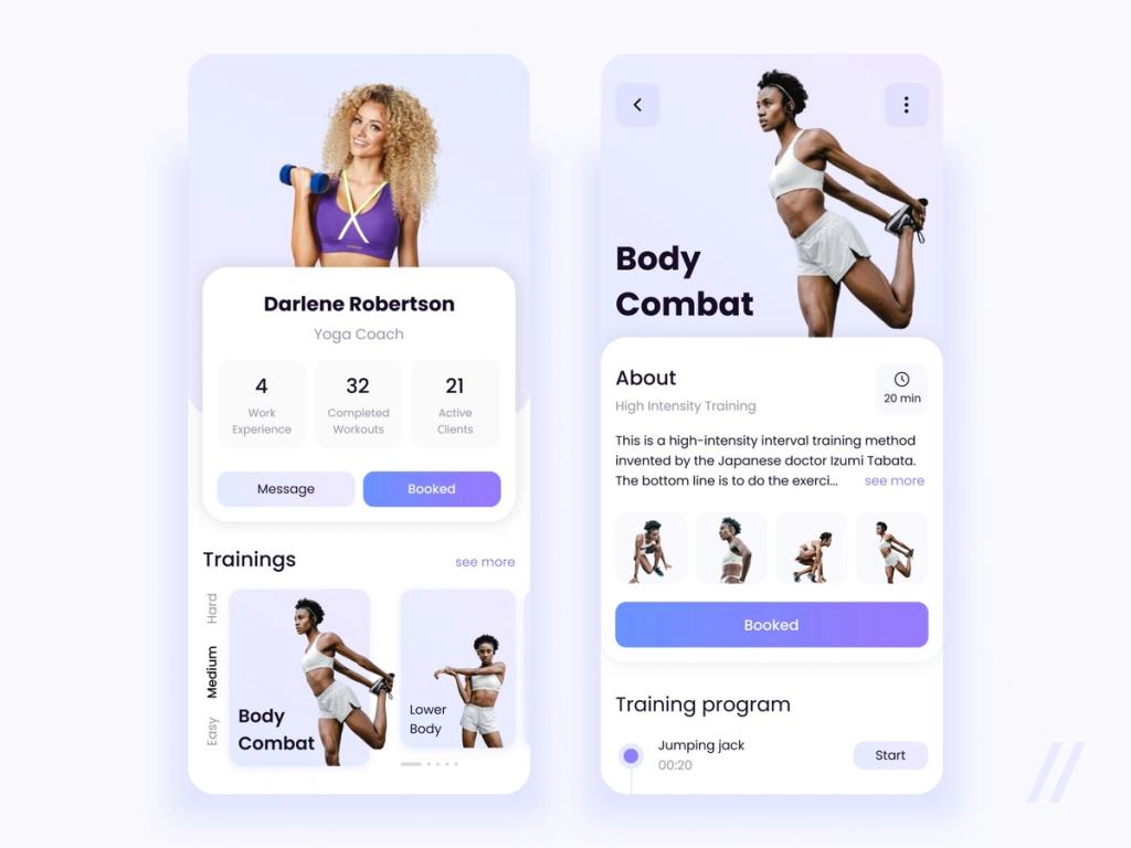 Coach page in a fitness app (*image by [Purrweb UI](https://dribbble.com/purrwebui){ rel="nofollow" .default-md}*)