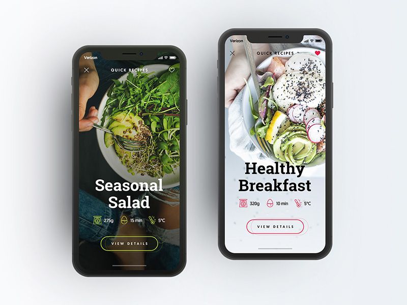 A "quick recipes" section in a cooking app (*image by [Miro Koljanin](https://dribbble.com/DrawingArt){ rel="nofollow" .default-md}*)