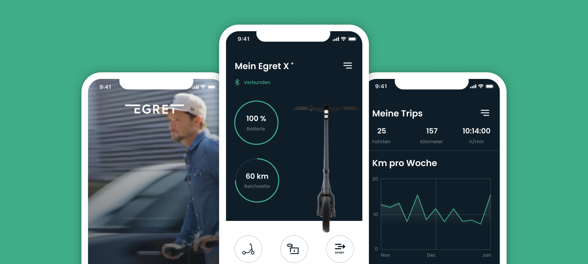 Screenshots of the Egret app