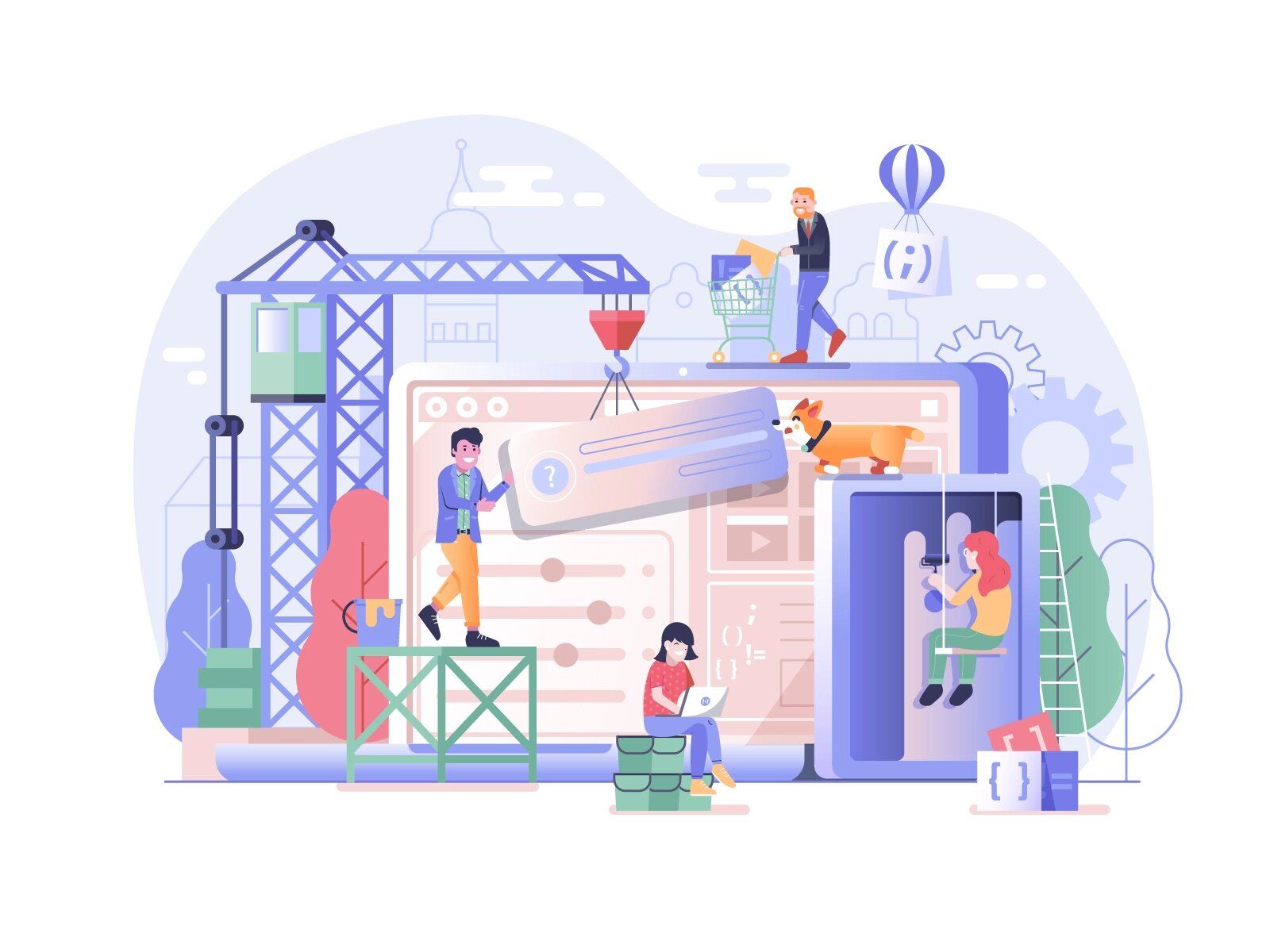 With the hybrid structure, you can build agile software development teams even with parts of specialist approach since it’s easier to combine values (*image by [Alex Krugli](https://dribbble.com/krugli){ rel="nofollow" target="_blank" .default-md}*)