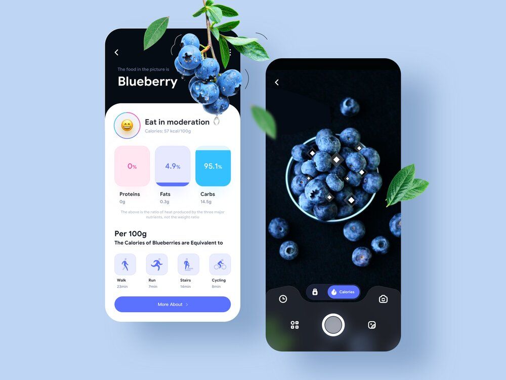 A mental health app for this purpose should help users balance their eating habits (*image by [Jeehom](https://dribbble.com/Jihoooong){ rel="nofollow" target="_blank" .default-md}*)