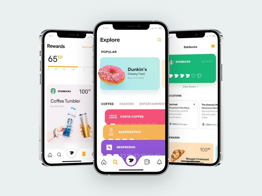 It might be a good idea to develop a loyalty app for your rewards program since it helps brands build digital loyalty (*image by [Adrian Reznicek](https://dribbble.com/AdrianReznicek){ rel="nofollow" target="_blank" .default-md}*)