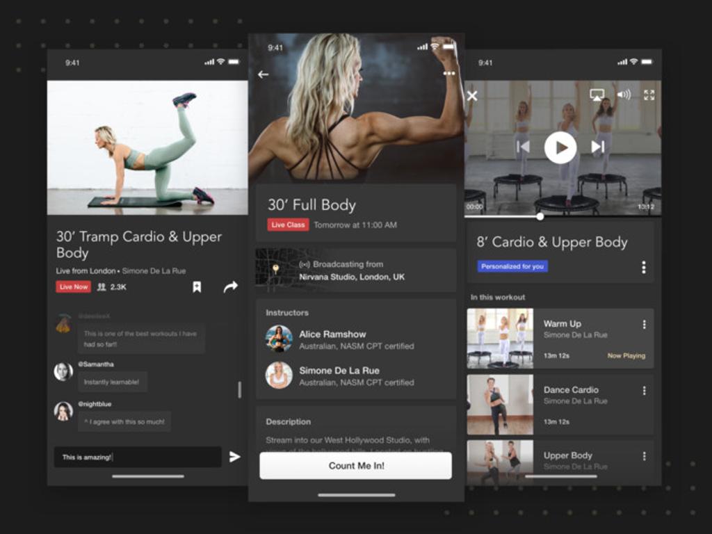 An example of screens with live sessions