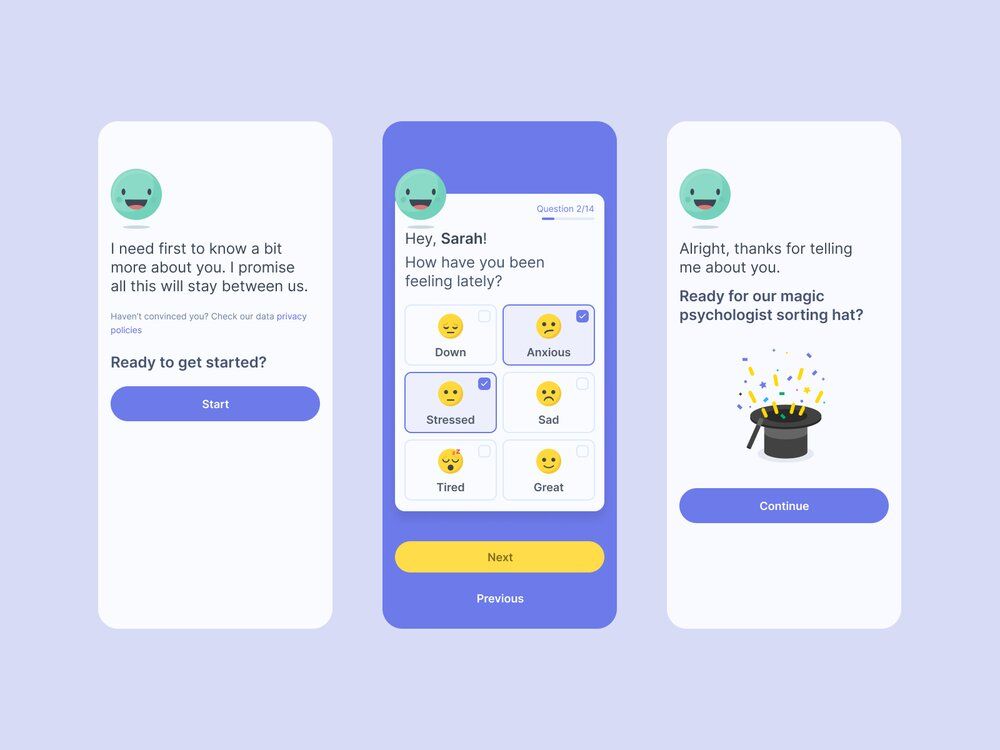 A mental health app for any mental illness like stress and anxiety can have self monitoring features like a mood tracker (*image by [Amgad Okail](https://dribbble.com/AmgadOkail){ rel="nofollow" target="_blank" .default-md}*)