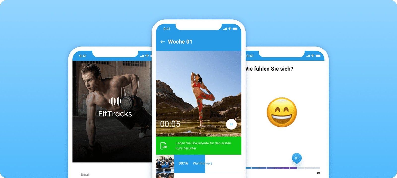 Screenshots of the FitTracks app