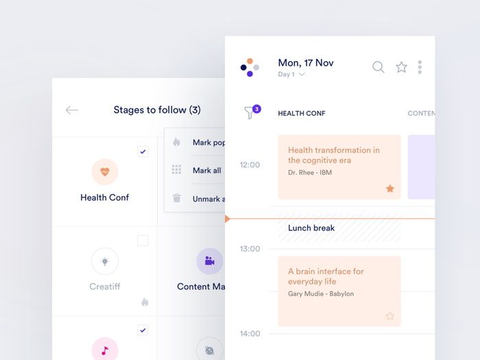 The schedule feature is essential for a great event experience (*image by [Michal Parulski](https://dribbble.com/Shuma87){ rel="nofollow" .default-md}*)