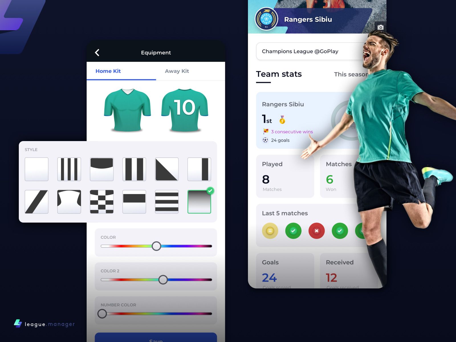Team Profile in sports league management app (*image by [Liviu Anghelina](https://dribbble.com/liviuanghelina){ rel="nofollow" target="_blank" .default-md}*)
