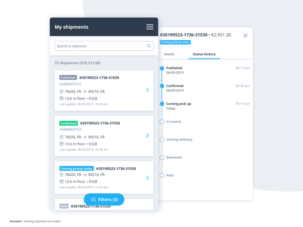 A great example of Shipment Details Screen in the transportation mobile app