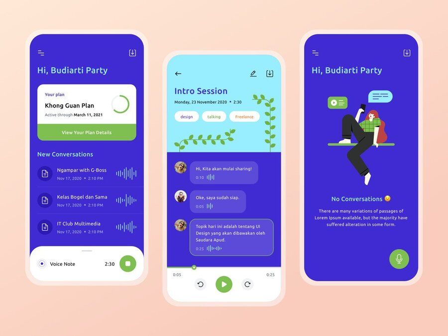 To build an app like Clubhouse choose WebRTC protocols (*image by [Budiarti R.](https://dribbble.com/budiartidesign){ rel="nofollow" target="_blank" .default-md}*)