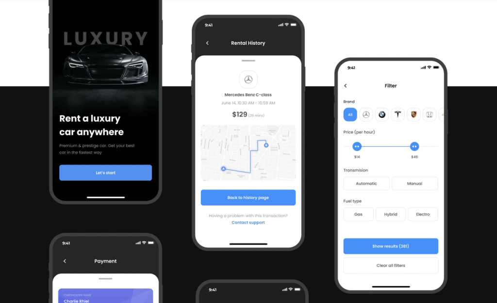 An example of a EV rental app with end of ride screens