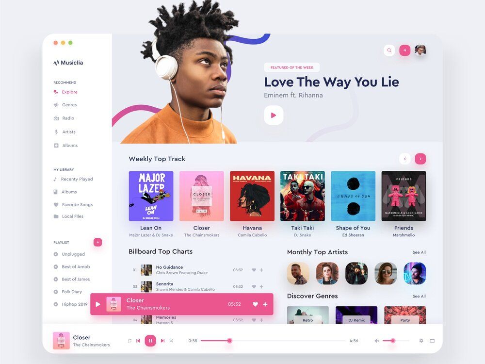 If you have a music streaming solution, you’ll need to be a copyright holder (*image by [Shahriar Hossain](https://dribbble.com/sbshahria){ rel="nofollow" target="_blank" .default-md}*)
