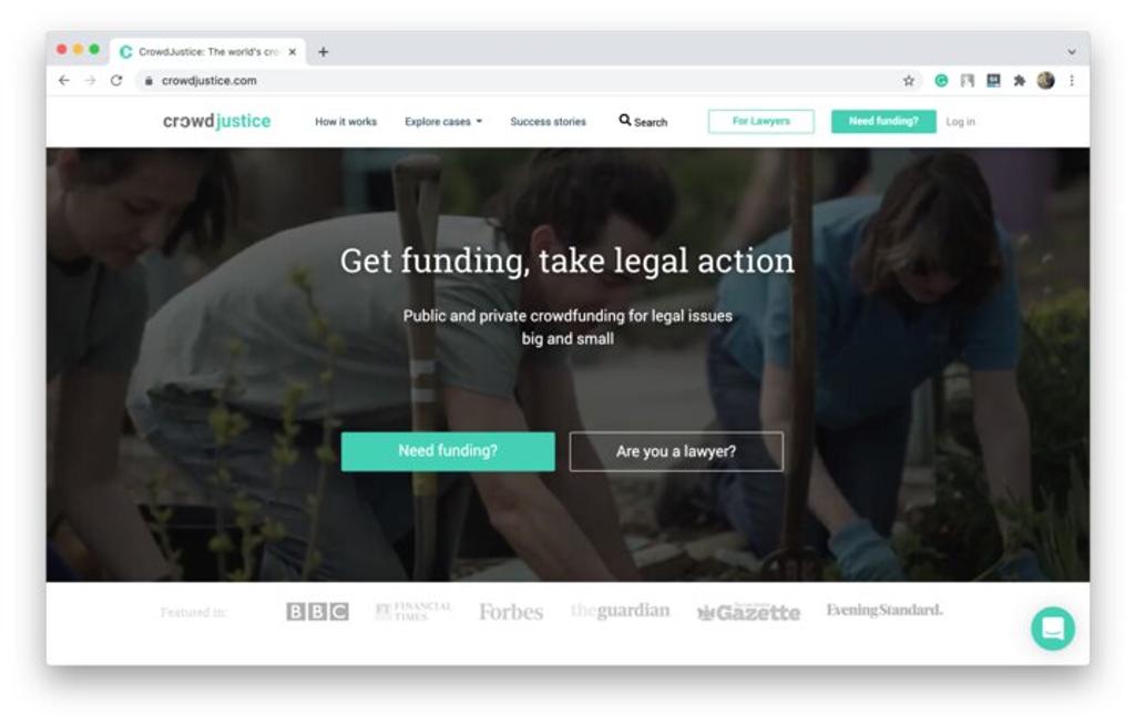 Legal crowdfunding campaigns usually have a high funding goal since such a project can be time-consuming (*image by [CrowdJustice](https://www.crowdjustice.com/){ rel="nofollow" target="_blank" .default-md}*)