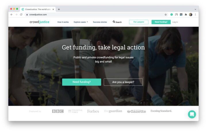 Legal crowdfunding campaigns usually have a high funding goal since such a project can be time-consuming (*image by [CrowdJustice](https://www.crowdjustice.com/){ rel="nofollow" target="_blank" .default-md}*)