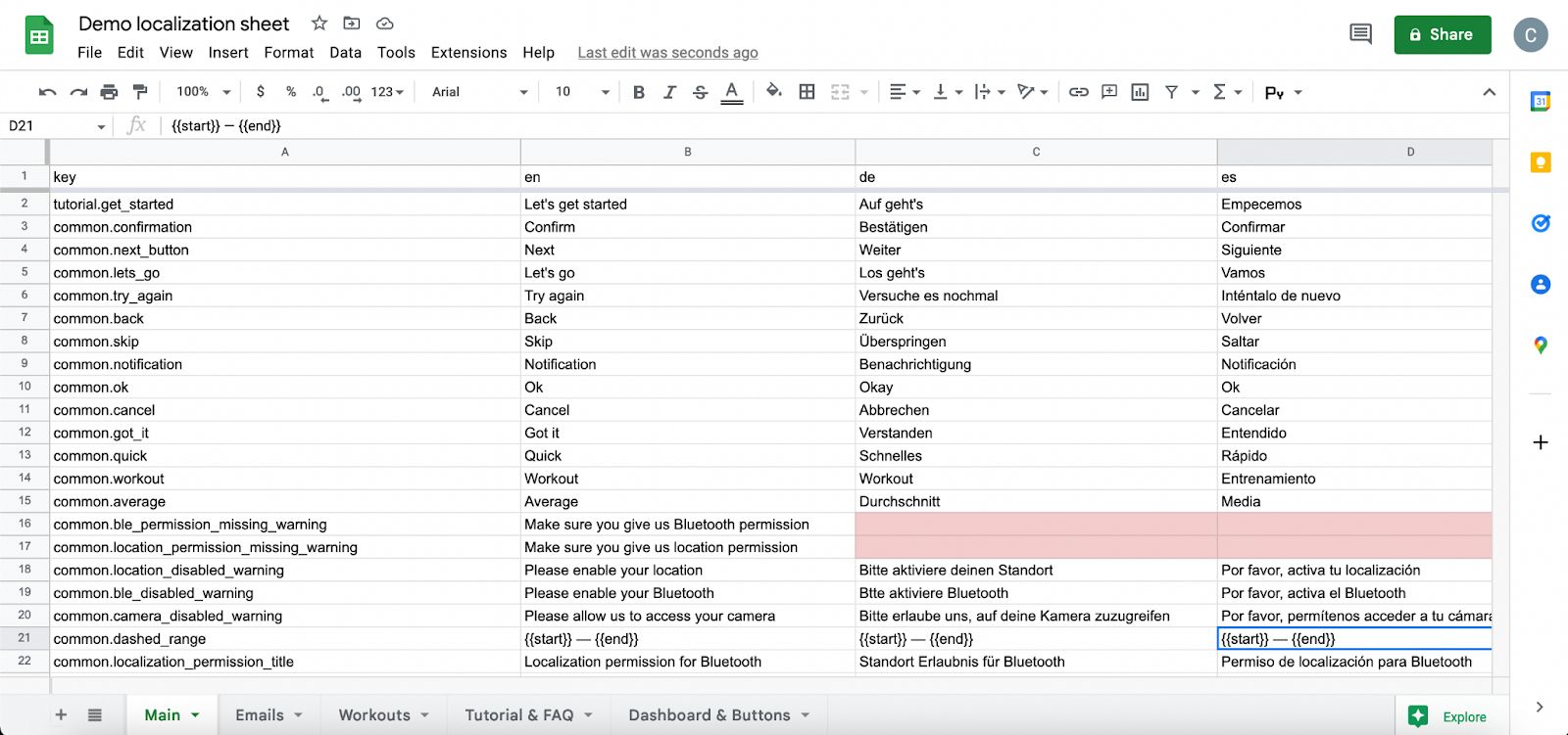 Example of localization using Google Sheets