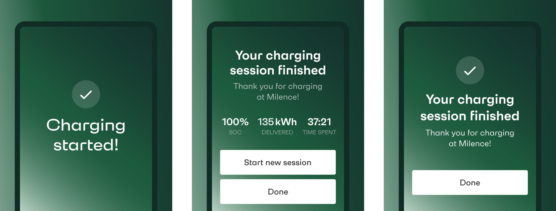 Screenshots of the Milence kiosk application