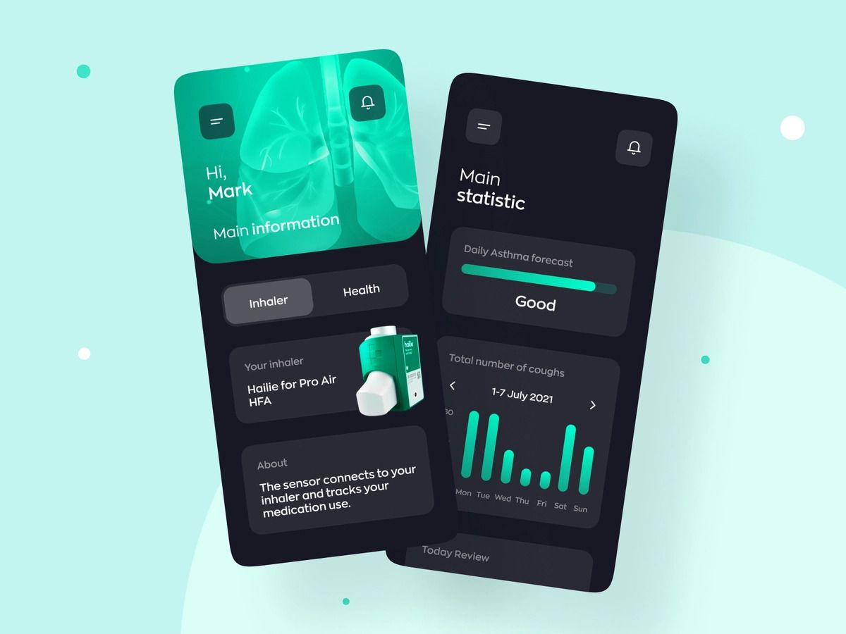 Connected inhalers with dedicated apps can make lives of people with pulmonary diseases much easier (*image by [Dmitry Lauretsky](https://dribbble.com/dlauretsky){ rel="nofollow" target="_blank" .default-md}*)