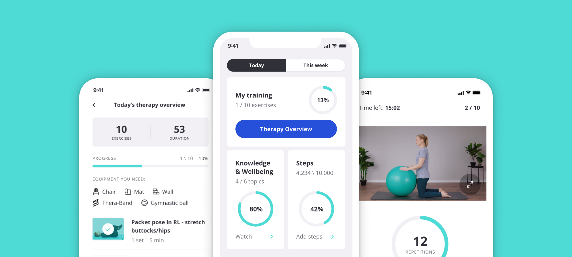 Screenshots of the Caspar Health app