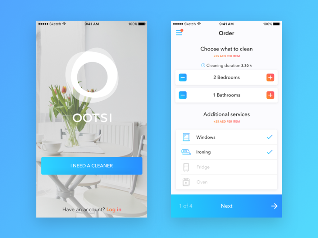 An example of requests in the cleaning booking app