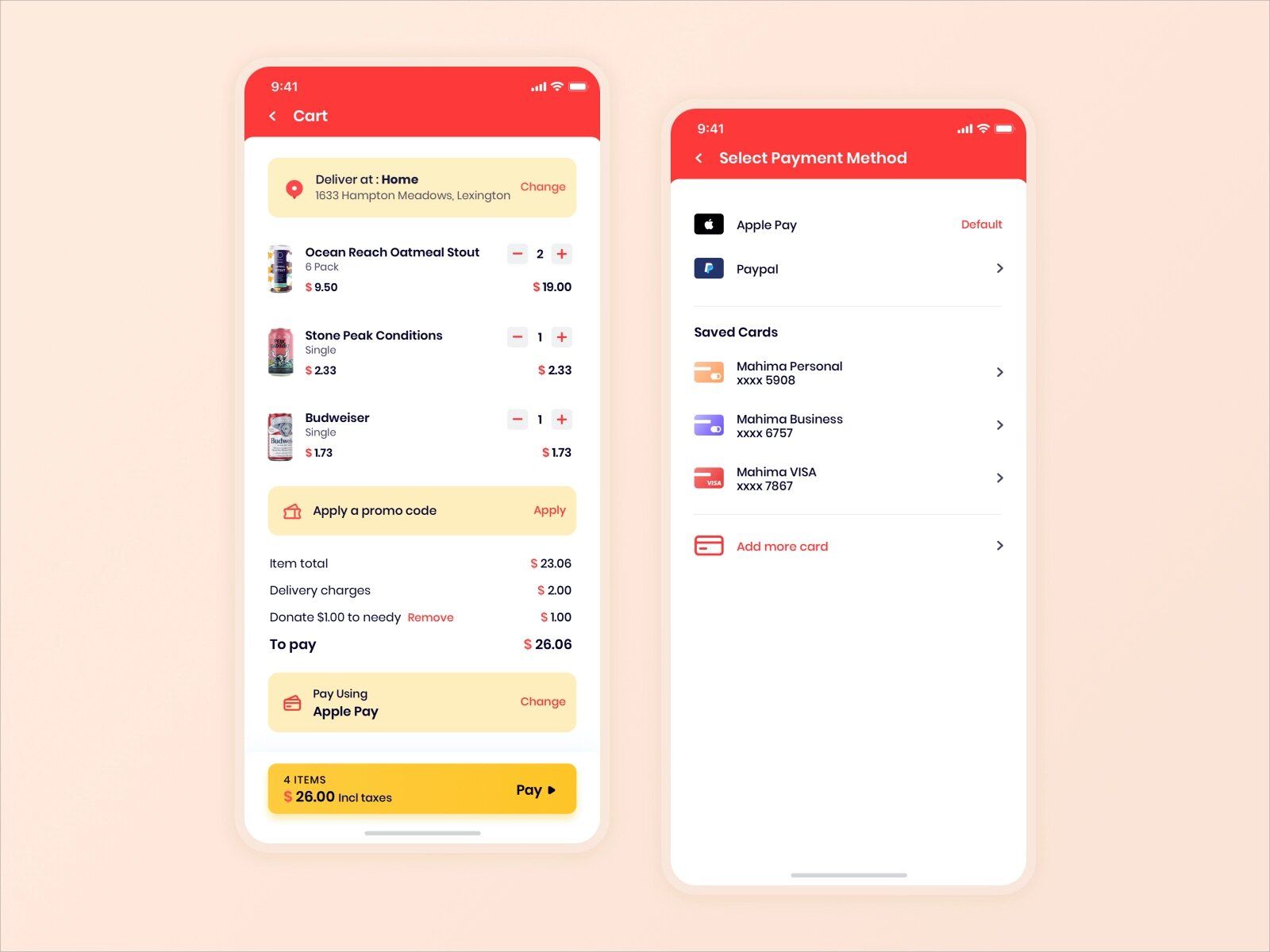 On demand grocery delivery app with some payment methods (*image by [Mahima Mahajan](https://dribbble.com/mahima){ rel="nofollow" target="_blank" .default-md}*)