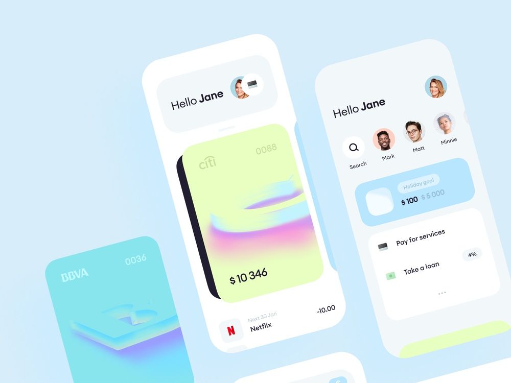 Mobile banking application development for financial institutions or any bank can be tailored to generation mobile banking services values (*by [Alex.S](https://dribbble.com/alexey_semenov){ rel="nofollow" .default-md}*)