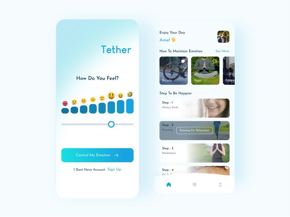 Mental health apps should have mental health check-ups for users to have more efficient therapy sessions (*image by [Rahadian Maulana](https://dribbble.com/rahadianmaulana){ rel="nofollow" target="_blank" .default-md}*)
