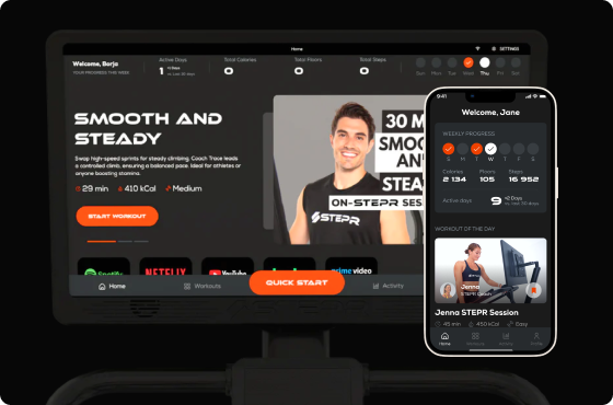Example of the console app for STEPR's stair-climbing machines